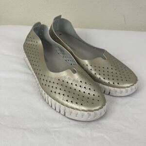Ilse Jacobsen Tulip Perforated Slip On Shoes EU 37 US 6.5 Metallic Gold